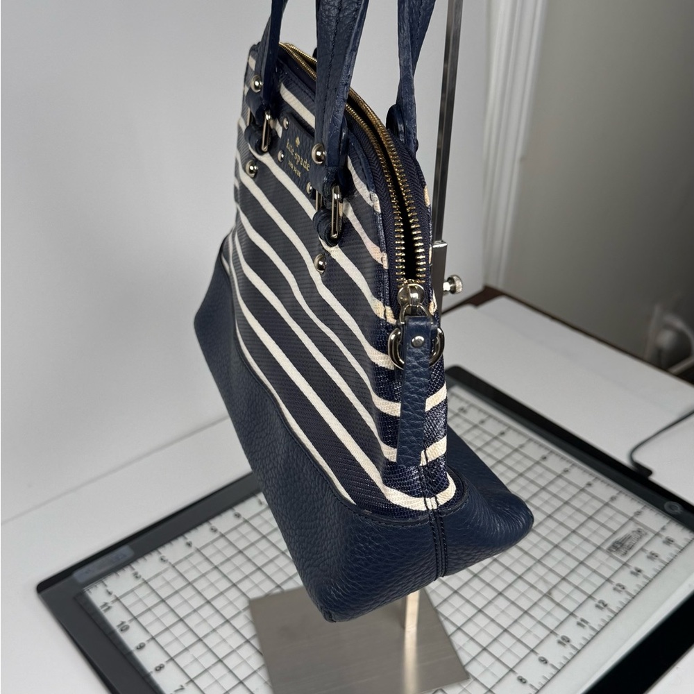 Kate Spade Navy and White Striped Royal Blue Satchel. Slight edge wear. - Picture 4 of 10